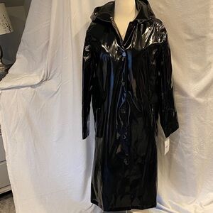 Jane Post black long rain coat, NWT